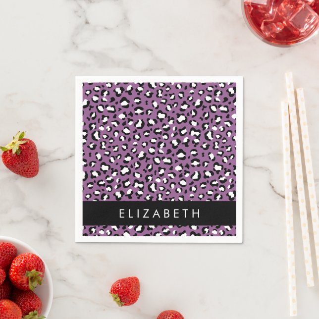 Leopard Pattern, Spots, Purple Leopard, Your Name Napkin (Insitu)