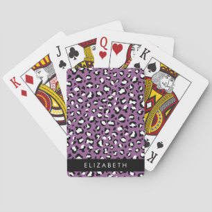 Leopard Pattern, Spots, Purple Leopard, Your Name Playing Cards