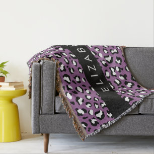 Leopard Pattern, Spots, Purple Leopard, Your Name Throw Blanket