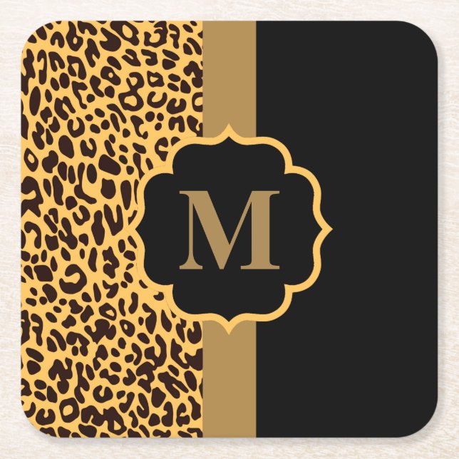Leopard Pattern Square Paper Coaster (Front)