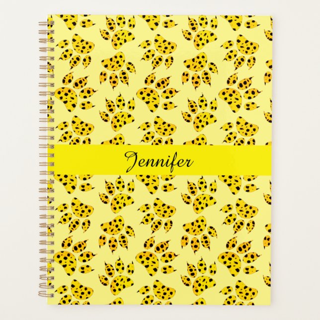 Leopard Paw Print Pattern Add Name Planner (Front)
