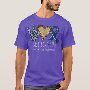 Leopard Peace Love Cure Blue Ribbon Colon Cancer A T-Shirt