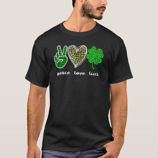 Leopard Peace Love Luck Saint Patrick's Day T-Shirt (Front)