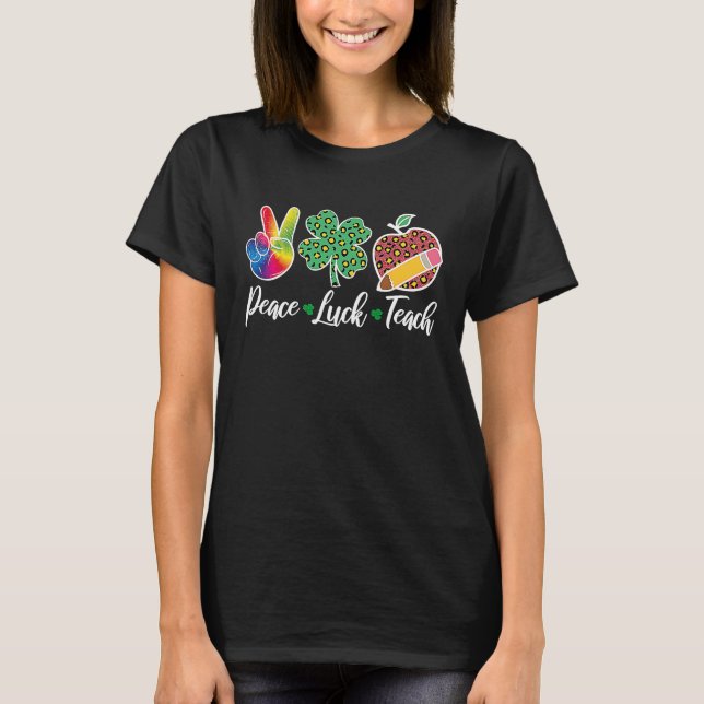 Leopard Peace Luck Teach St Patricks Day Teacher C T-Shirt (Front)