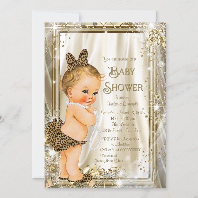 Leopard Pearl Glam Girly Baby Shower Invitation (Front)