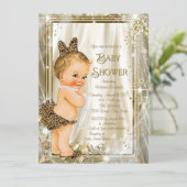 Leopard Pearl Glam Girly Baby Shower Invitation (Standing Front)