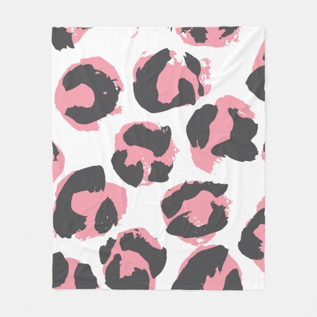 Leopard Pelt: Black Pink Texture Fleece Blanket (Front)