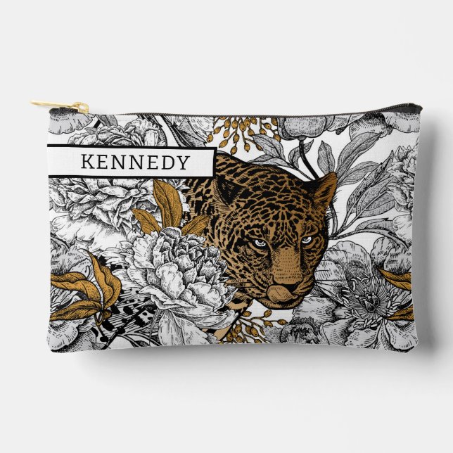 Leopard & Peonies Pattern Accessory Pouch (Front)