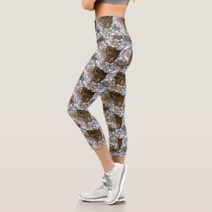 Leopard & Peonies Pattern Capri Leggings