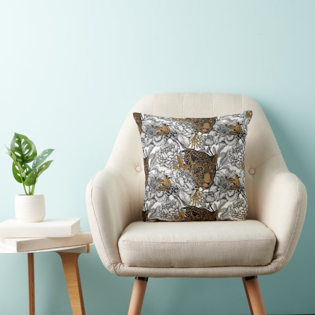 Leopard & Peonies Pattern Cushion (Chair)