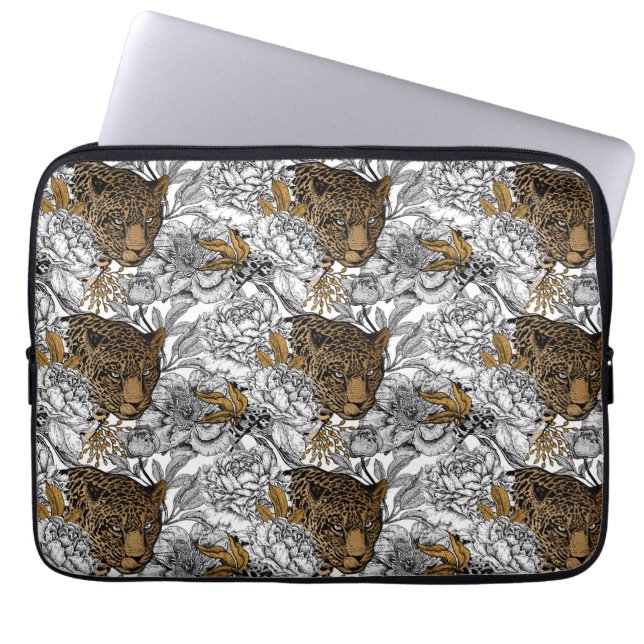 Leopard & Peonies Pattern Laptop Sleeve (Front)