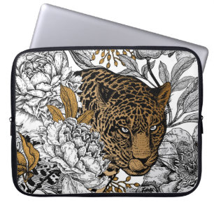 Leopard & Peonies Pattern Laptop Sleeve