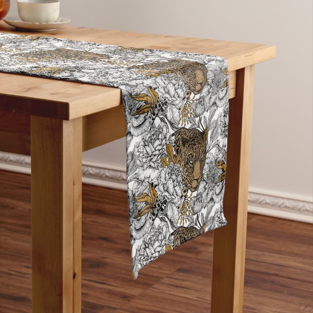 Leopard & Peonies Pattern Medium Table Runner (In Situ)