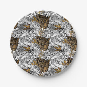 Leopard & Peonies Pattern Paper Plate