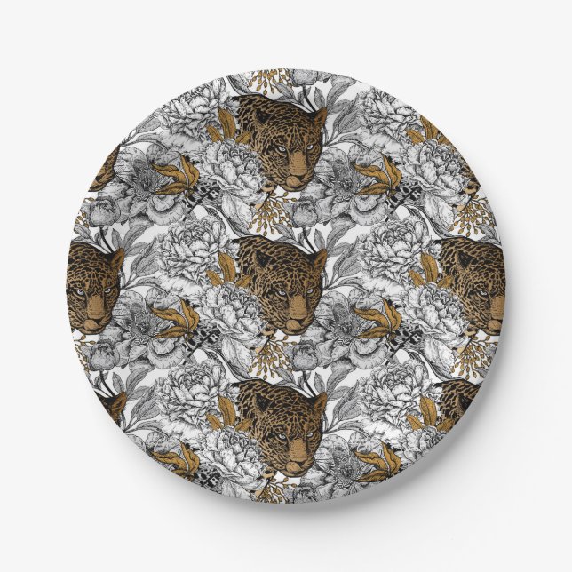 Leopard & Peonies Pattern Paper Plate (Front)