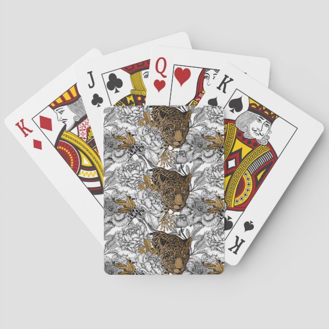 Leopard & Peonies Pattern Playing Cards (Back)