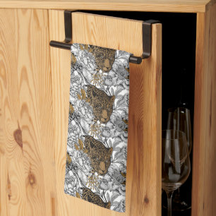Leopard & Peonies Pattern Tea Towel