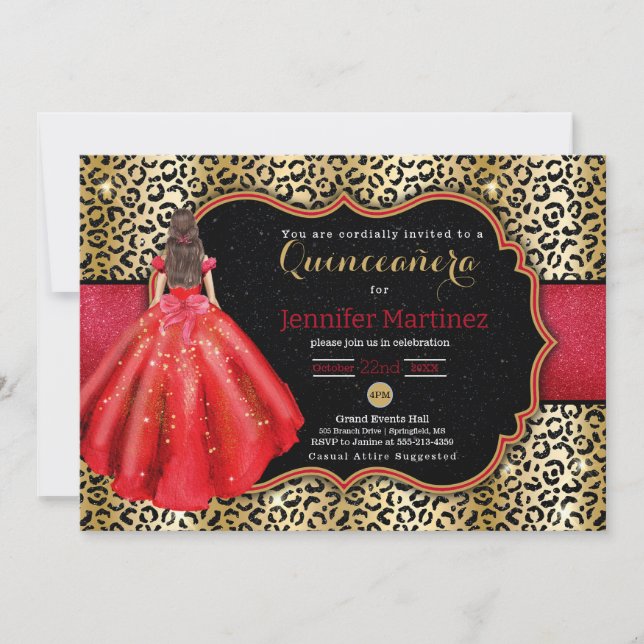  Leopard photo quinceañera invitation (Front)