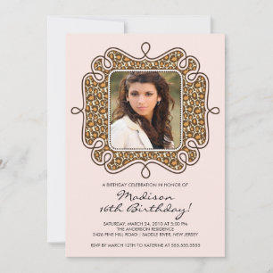 Leopard Photo Sweet Sixteen Birthday Inviation Invitation
