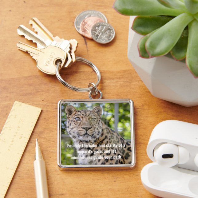 Leopard Photograph Custom Mindfulness Quote Key Ring (Desk)