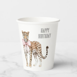 Leopard Pink Bow Birthday Paper Cups