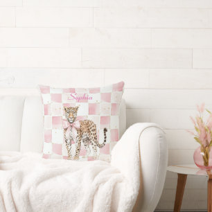 Leopard Pink Bow Squares Cushion