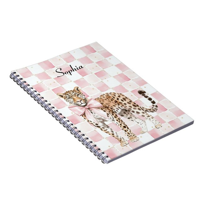 Leopard Pink Bow Squares Notebook (Right Side)