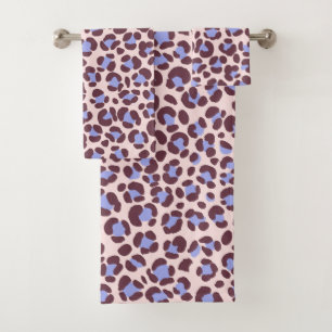 Leopard Pink Brown Blue Bath Towel Set