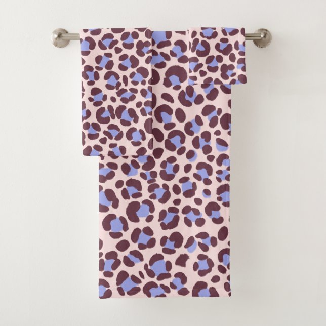 Leopard Pink Brown Blue Bath Towel Set (Insitu)