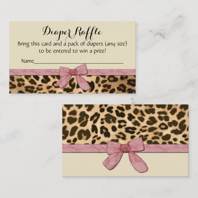 Leopard Pink Girl Baby Shower Diaper Raffle Card (Front/Back)