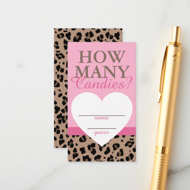 Leopard & Pink How Many Candies Game Guess Cards (Front/Back In Situ)