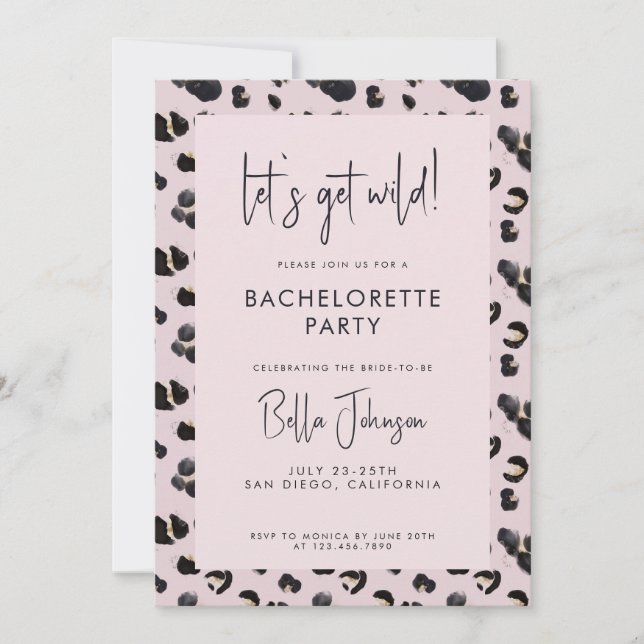 Leopard Pink Let's Get Wild Bachelorette Invitation (Front)