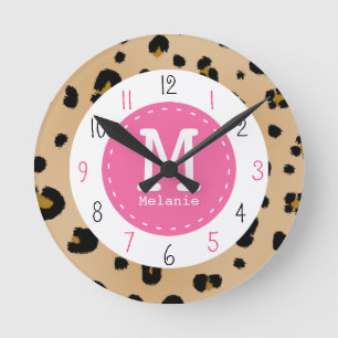 Leopard & Pink Monogram Clock