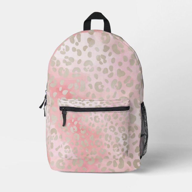 Leopard pink printed backpack (Front)