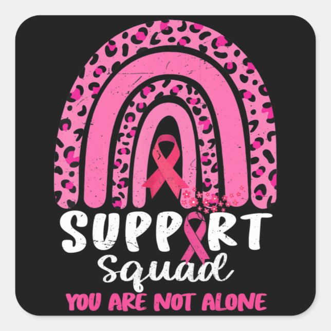 Leopard Pink Rainbow Support Squad Breast Cancer A Square Sticker (Front)