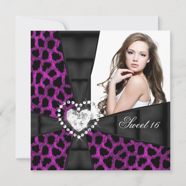 Leopard Pink Sweet 16 Sixteen Birthday Party Invitation (Front)