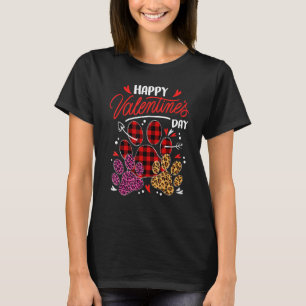 Leopard Plaid Dog Cat Paw Print Happy Valentines D T-Shirt