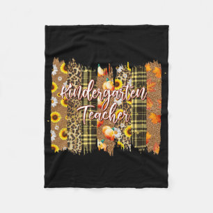 Leopard Plaid Fall Blessed Kindergarten Teacher Th Fleece Blanket