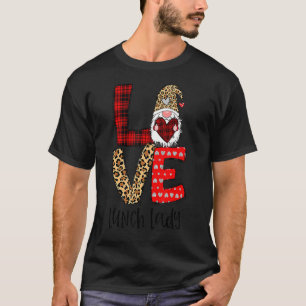 Leopard Plaid Gnome Heart LOVE Lunch Lady Valentin T-Shirt