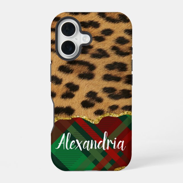 Leopard Plaid  iPhone 16 Case (Back)