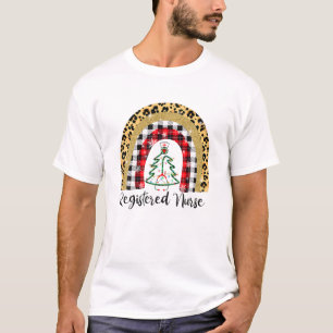 Leopard Plaid Rainbow Registered Nurse Christmas S T-Shirt