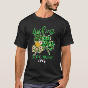 Leopard Plaid Shamrock Luckiest Ortho Nurse St Pat T-Shirt