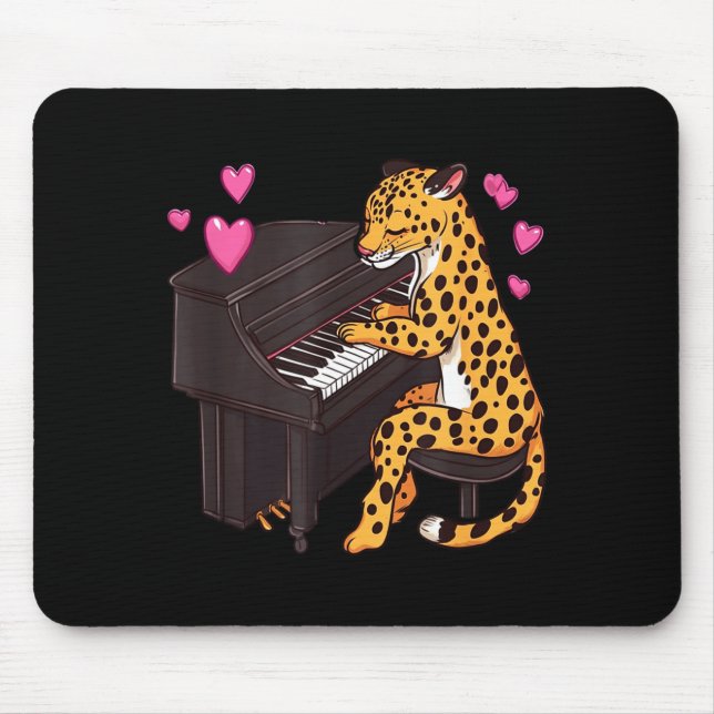 Leopard Playing Ano Valentines Day Funny Leopard  Mouse Pad (Front)