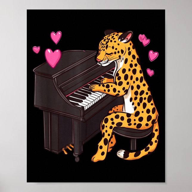Leopard Playing Ano Valentines Day Funny Leopard  Poster (Front)