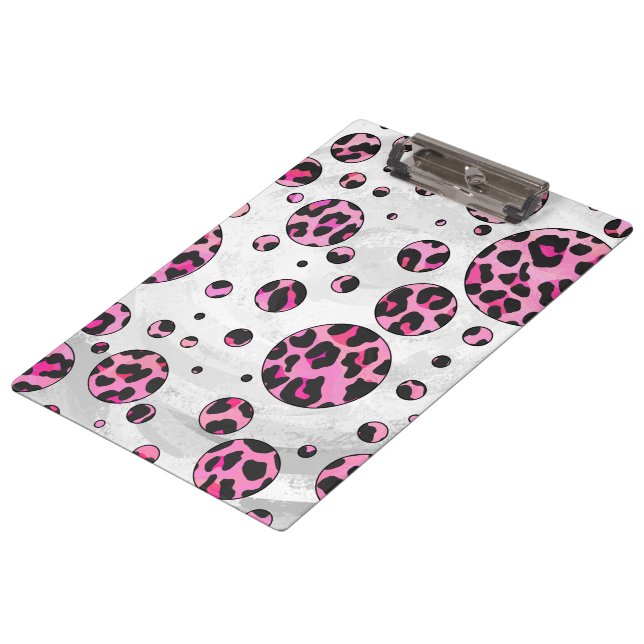 Leopard Polka Dot Black and Hot Pink Print Clipboard (Angled)