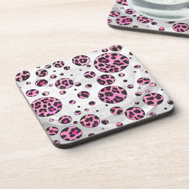 Leopard Polka Dot Black and Hot Pink Print Coaster (Left Side)
