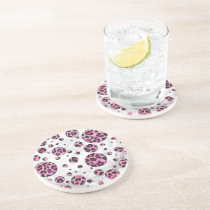 Leopard Polka Dot Black and Hot Pink Print Coaster
