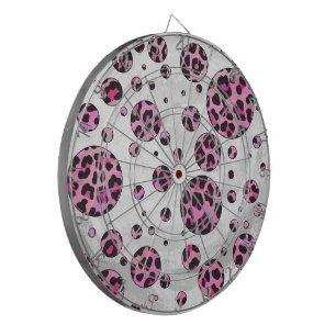 Leopard Polka Dot Black and Hot Pink Print Dartboard