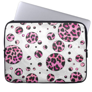 Leopard Polka Dot Black and Hot Pink Print Laptop Sleeve