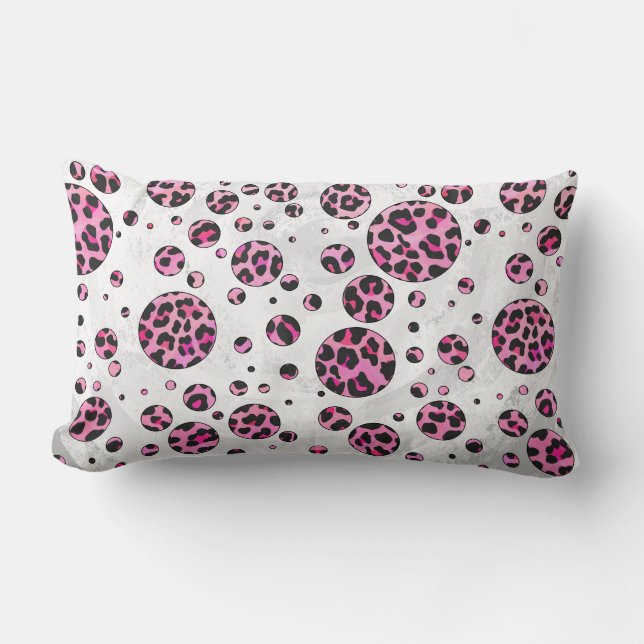 Leopard Polka Dot Black and Hot Pink Print Lumbar Cushion (Front)